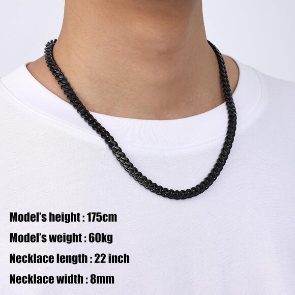 Fiusem e.8mm width-black 20 inches 3.5mm Cuban Link Chains for Men, - Picture 9 of 9